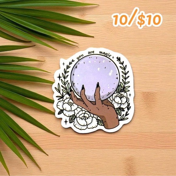 Crystal Ball “You Are Magic” Vinyl Sticker – Mystical Witchy Floral Design - Picture 1 of 1